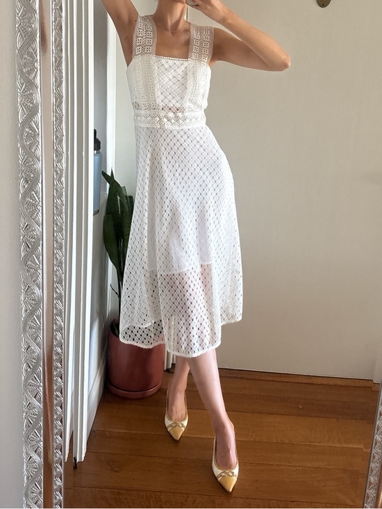 Sandro Dresses & Skirts - Sandro White Eyelet Lace Midi Dress size 8 originally 500